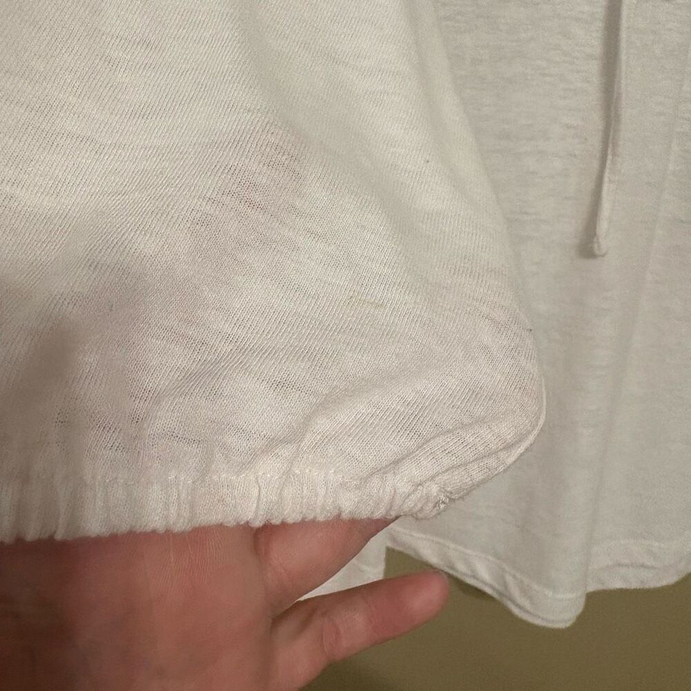 Talbots Women’s White Linen Blend 3/4 Sleeve Notch Neckline Tassel Petite XL XLP - Picture 2 of 6